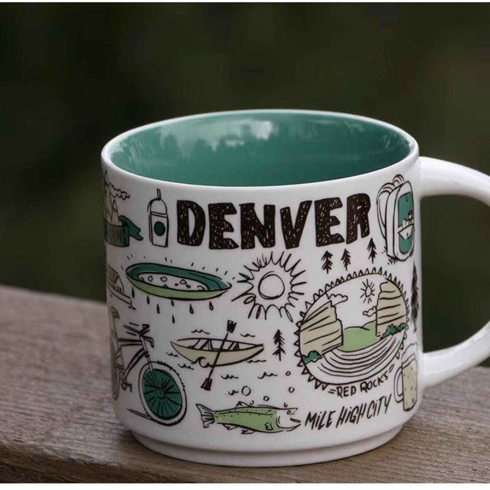 Denver Illustrated Ceramic Mug - Green Interior